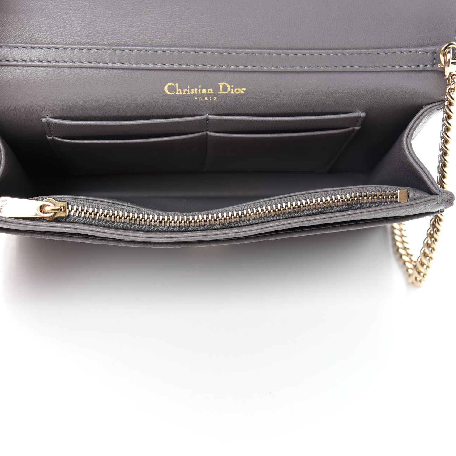 Christian Dior Grained Calfskin Diorama Wallet on Chain Pouch Gris 5 of 11