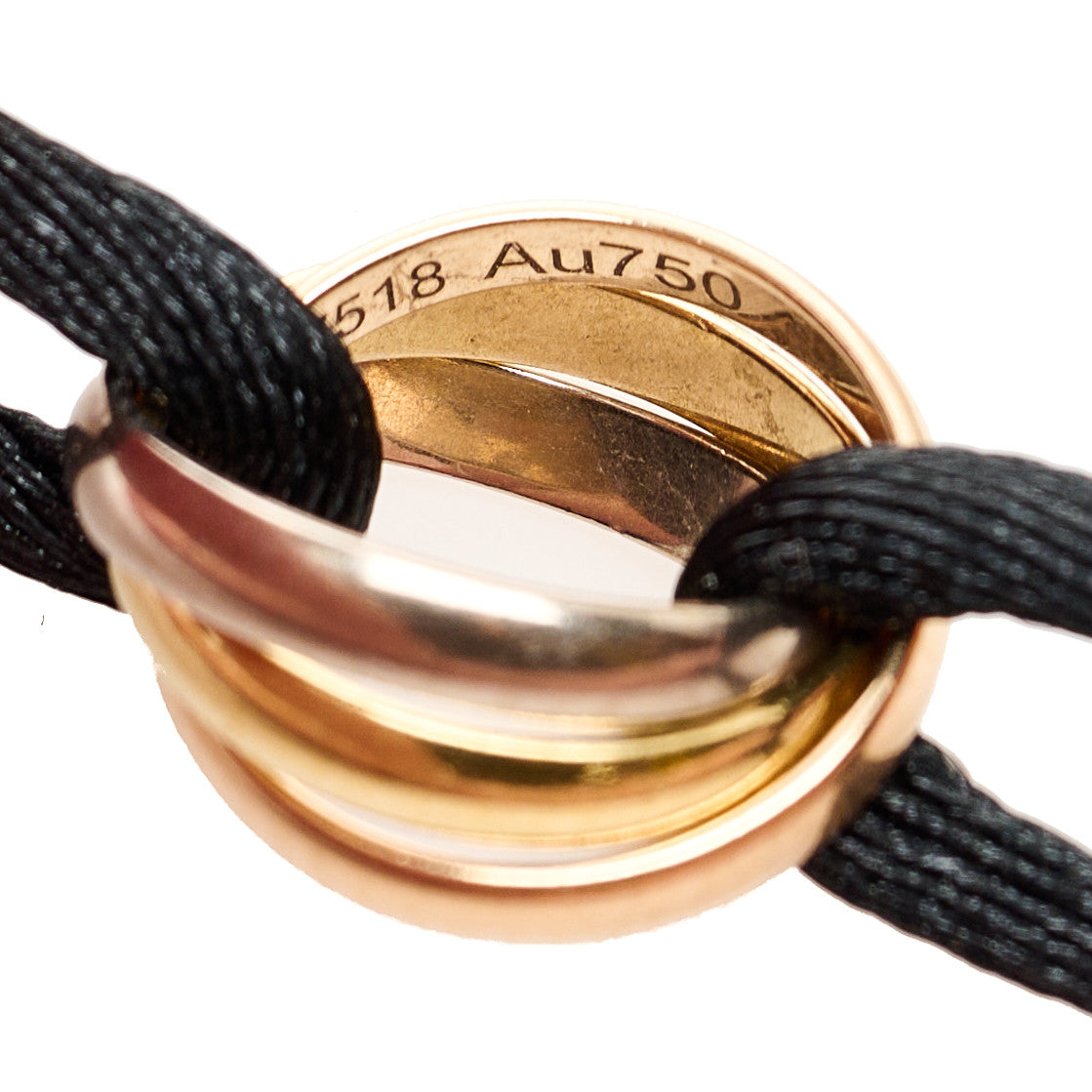 18k Pink Yellow White Gold Trinity Adjustable Cord Bracelet Black