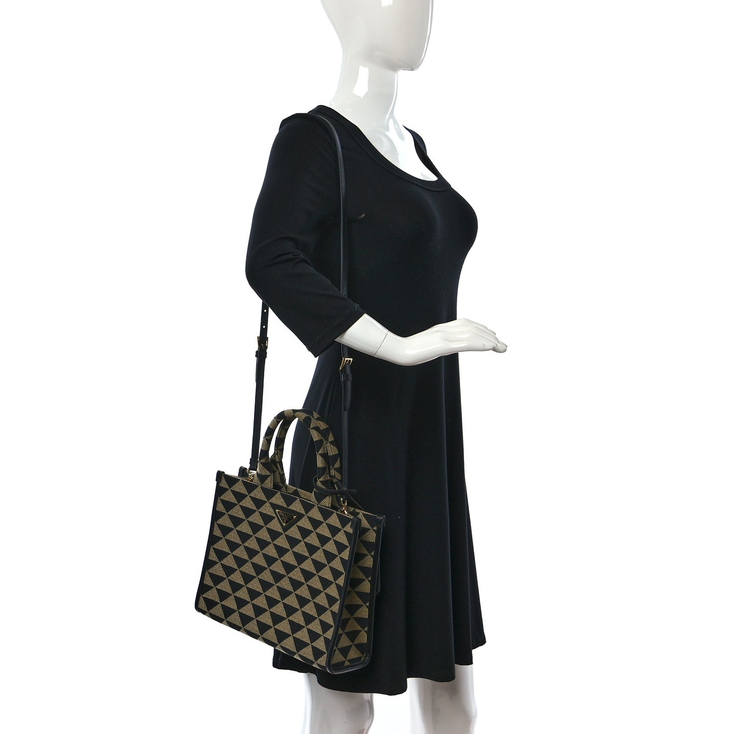 Jacquard Saffiano Triangolo Symbole Embroidered Small Tote Black Corda