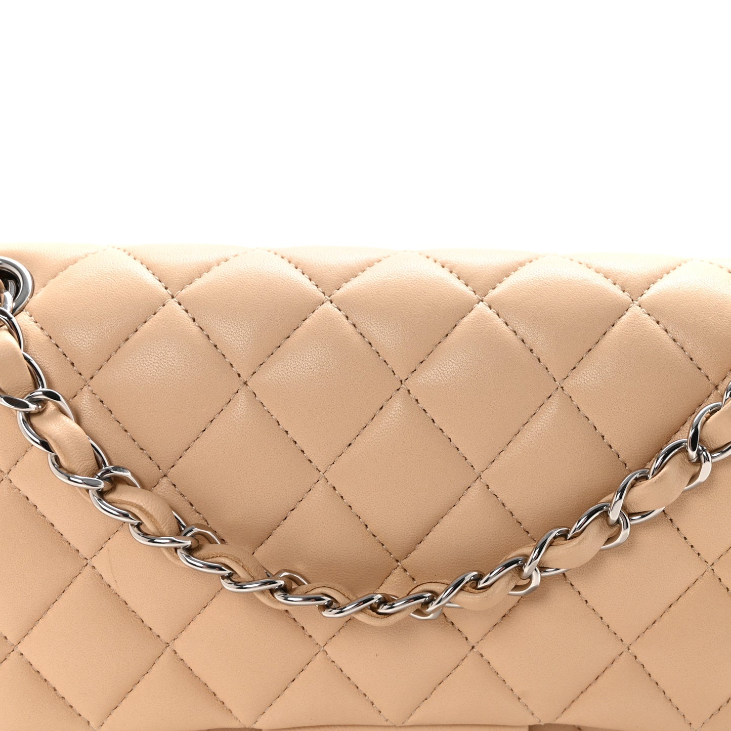 Lambskin Quilted Medium Double Flap Beige
