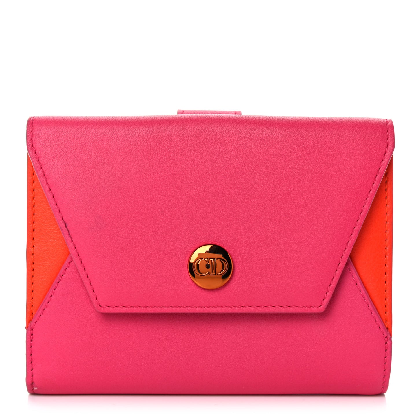 Calfskin Bi-Color Envelope Wallet Pink Orange