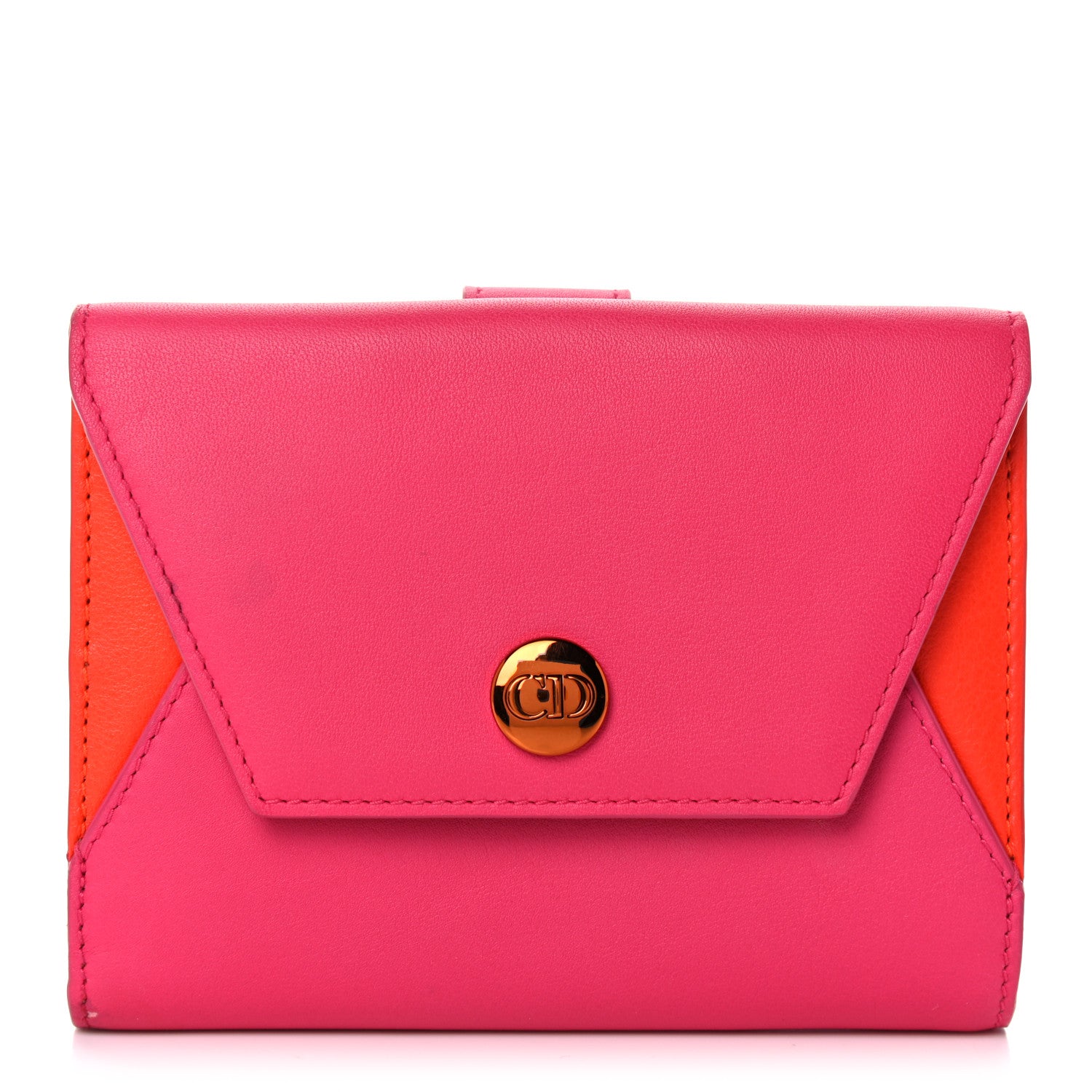 Christian Dior Calfskin Bi-Color Envelope Wallet Pink Orange 1 of 13