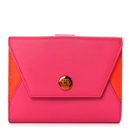 Christian Dior Calfskin Bi-Color Envelope Wallet Pink Orange 1 of 13