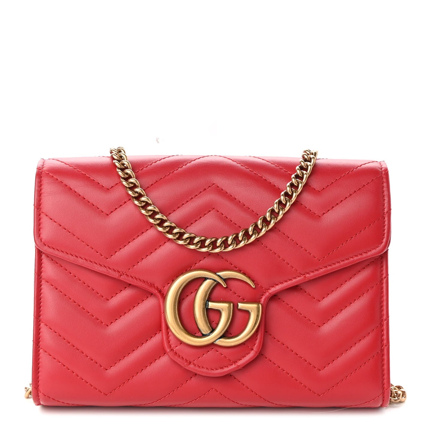 Calfskin Matelasse GG Marmont Chain Wallet Hibiscus Red