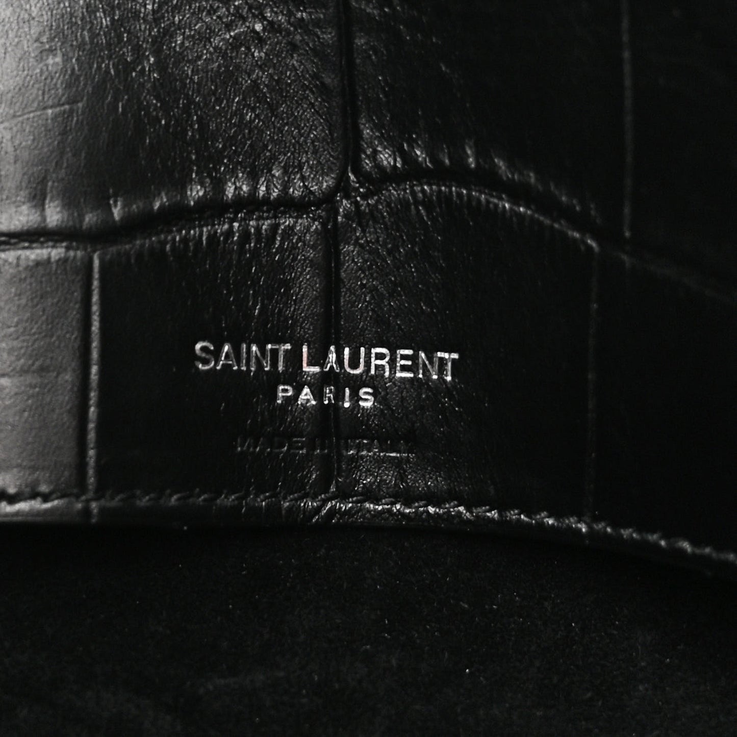 SAINT LAURENT Calfskin Crocodile Embossed Large Souple Sac De Jour Black