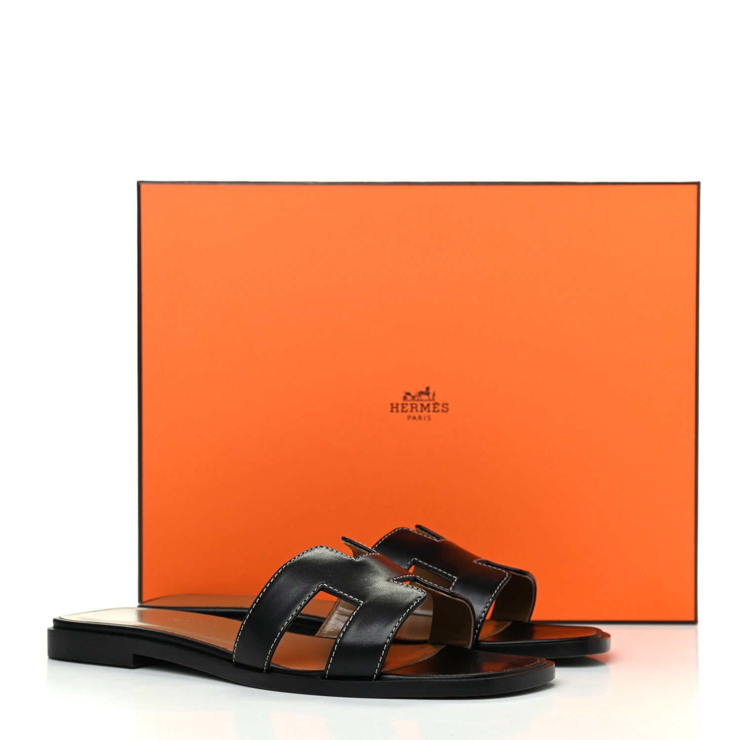Hermes Box Calfskin Oran Sandals 36.5 Black 12 of 12