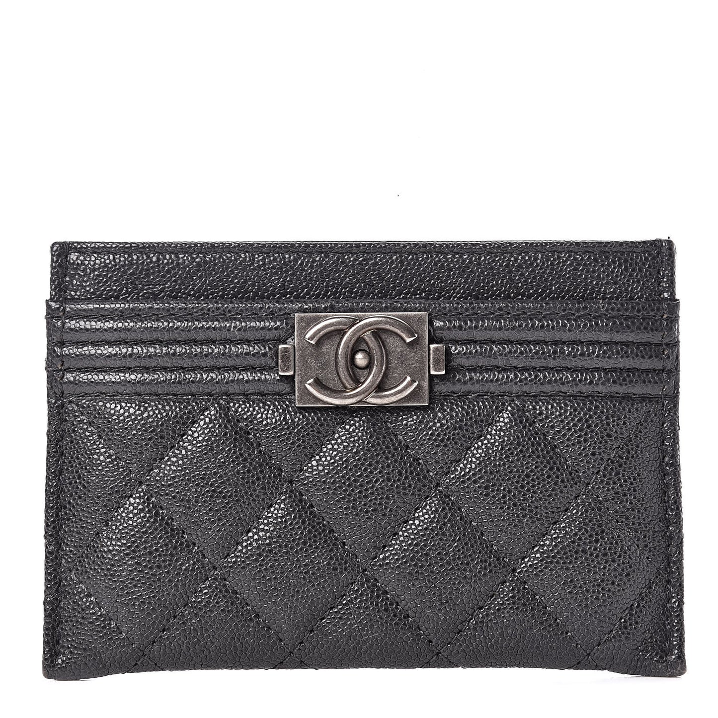 Caviar Quilted Boy Card Holder Charcoal