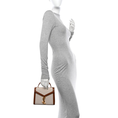 Saint Laurent Canvas Calfskin Mini Classic Monogram Cassandra Top Handle Tan Natural 2 of 11