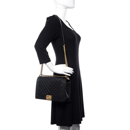 Chanel Caviar Chevron Quilted New Medium Boy Flap Black 2 of 12