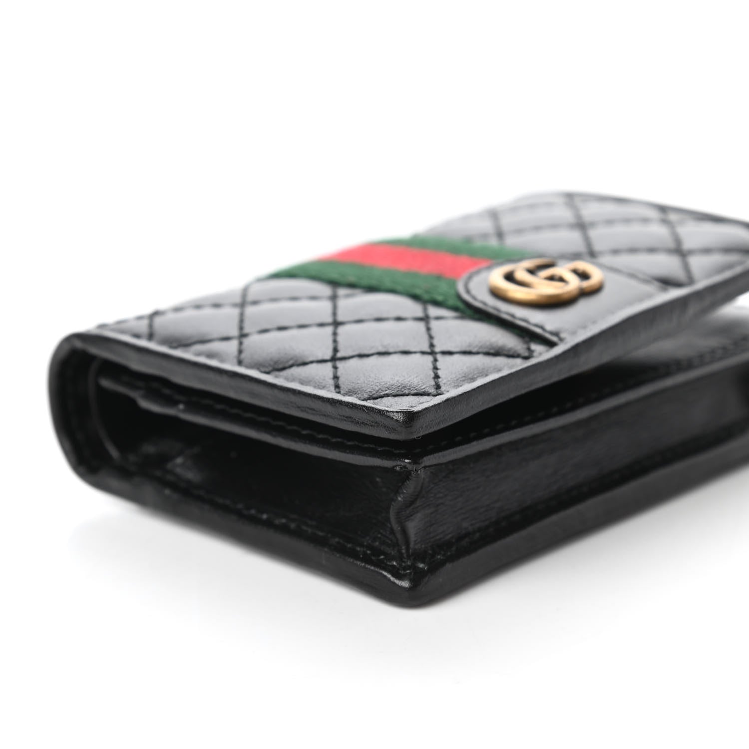 Gucci Calfskin Web Trapuntata GG Marmont Card Case Wallet Black 6 of 11