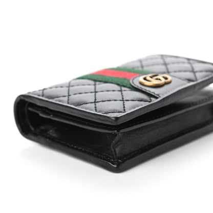 Gucci Calfskin Web Trapuntata GG Marmont Card Case Wallet Black 6 of 11
