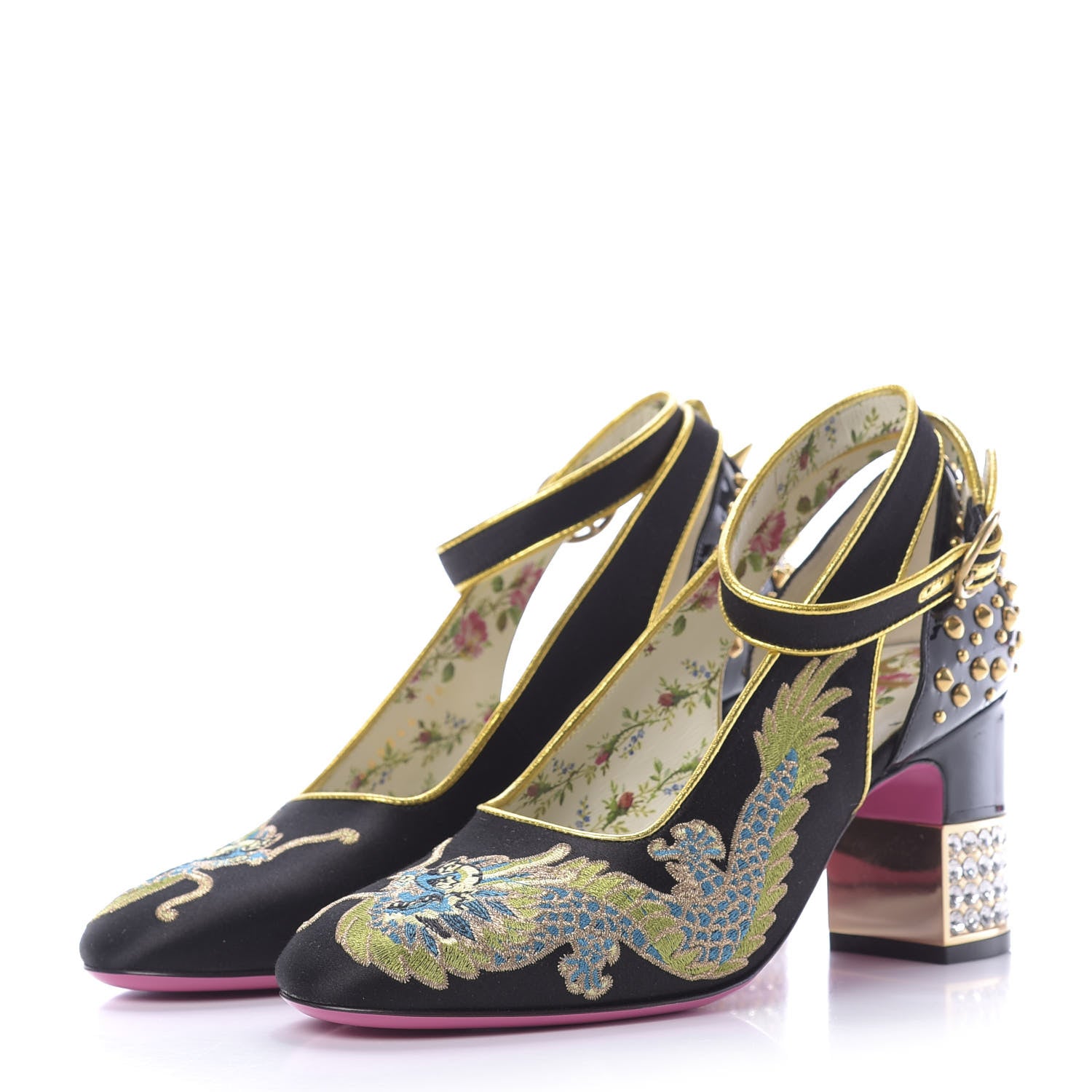 Gucci Satin Embroidered Dragon Caspar Pumps 36 Black 3 of 9