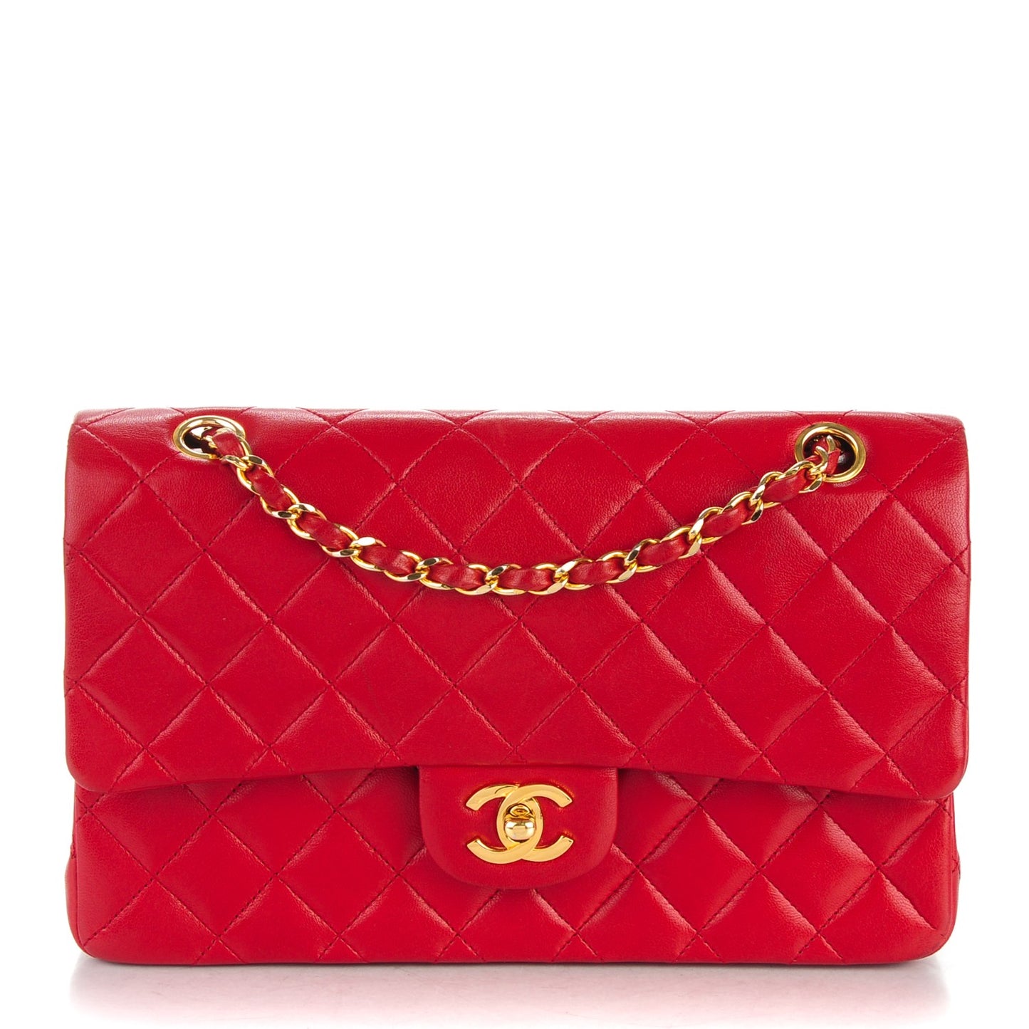 Lambskin Quilted Medium Double Flap Red