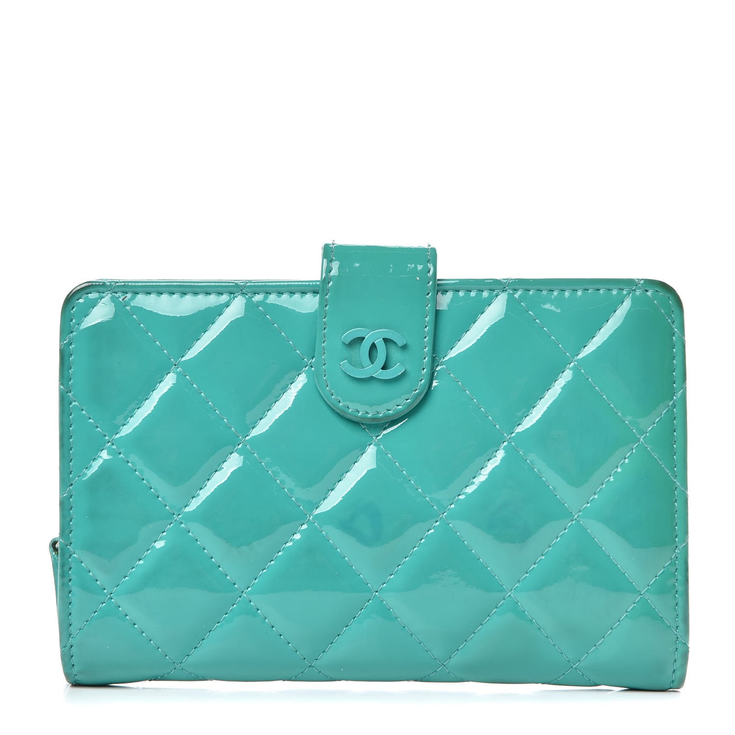 Patent Quilted Zip Pocket Wallet Turquoise