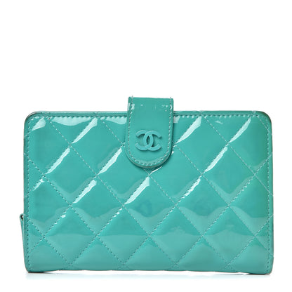 Chanel Patent Quilted Zip Pocket Wallet Turquoise 11 of 28