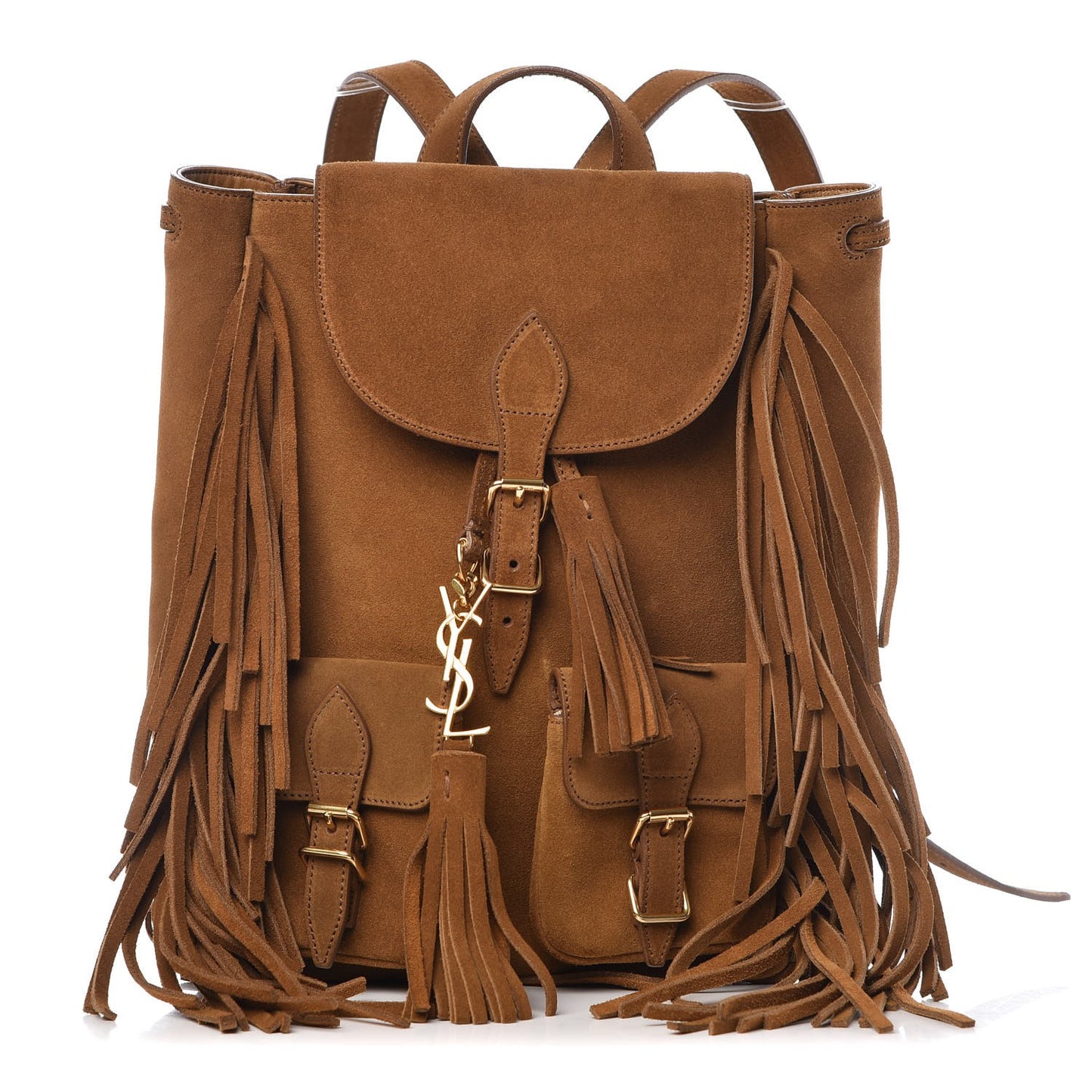Suede Calfskin Fringe Festival Backpack Light Ocre