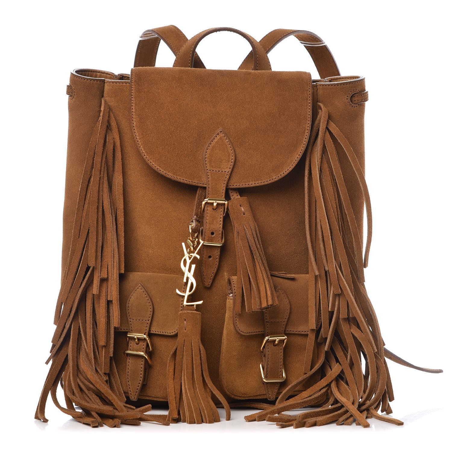 Saint Laurent Suede Calfskin Fringe Festival Backpack Light Ocre 1 of 9