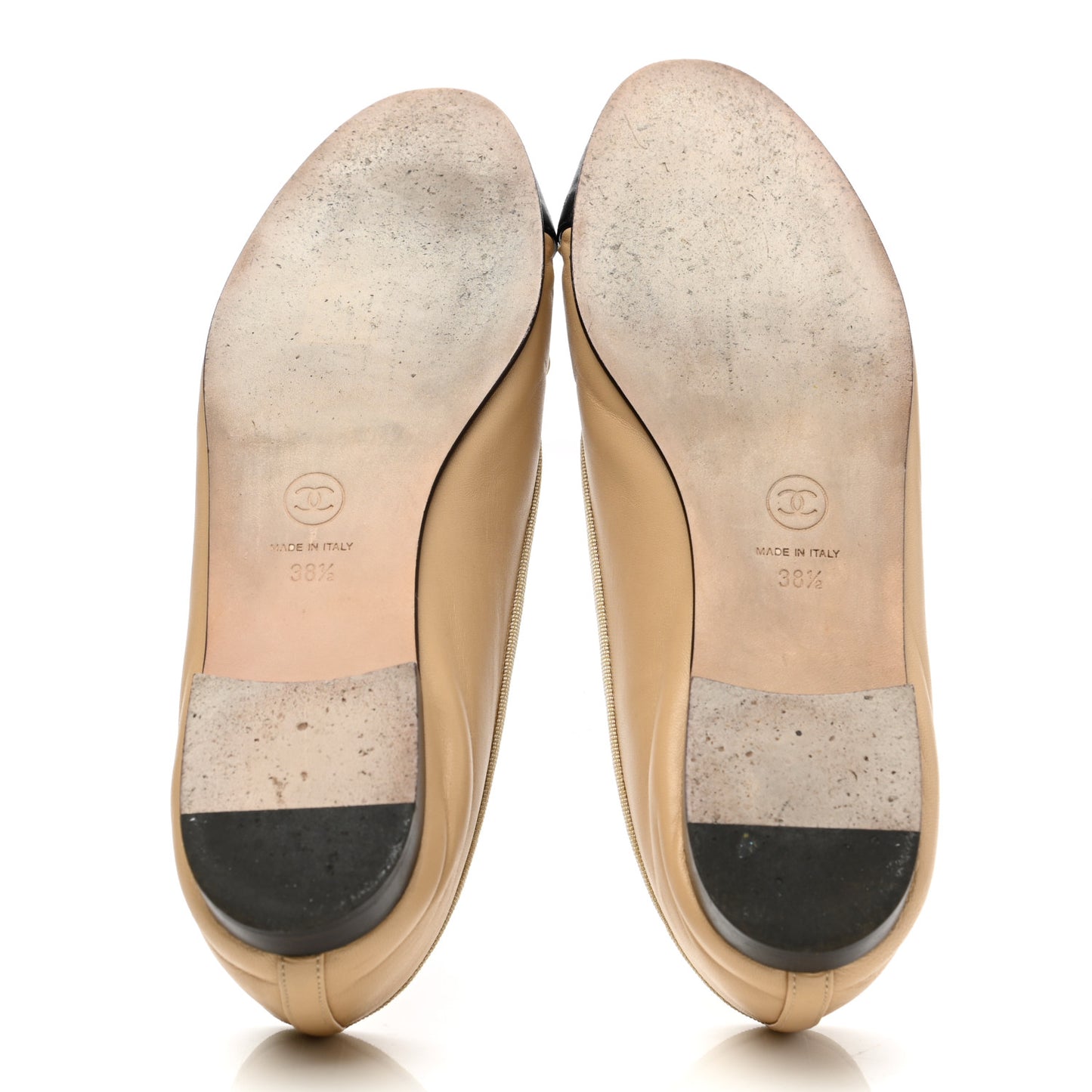 Lambskin Cap Toe CC Ballerina Flats 38.5 Beige Black