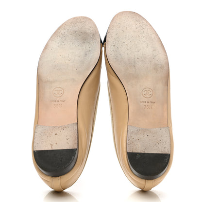 Chanel Lambskin Cap Toe CC Ballerina Flats 38.5 Beige Black 5 of 8