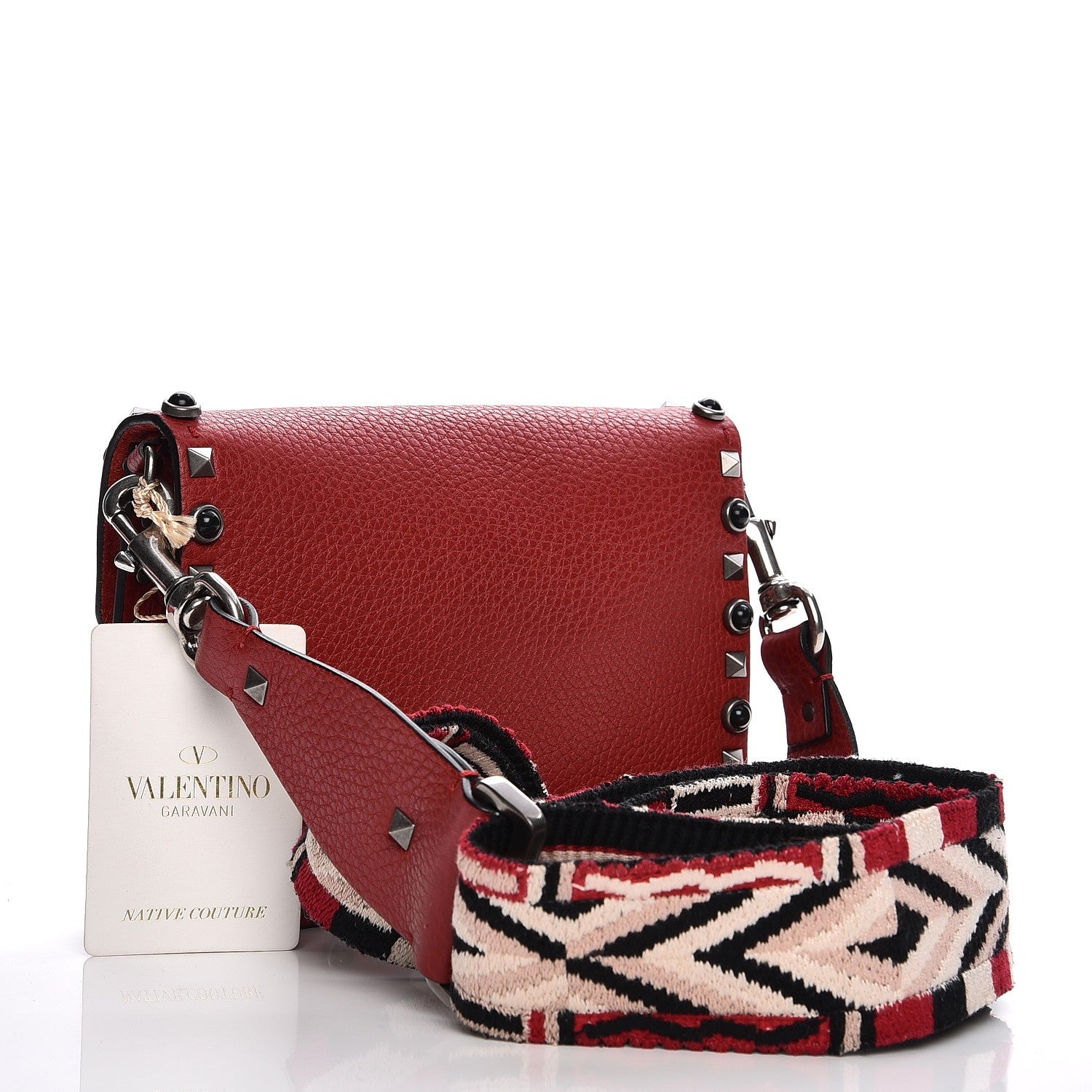 Valentino Garavani Pebbled Calfskin Small Guitar Strap Rockstud Rolling Flip Lock Crossbody Bag Rubin 3 of 6