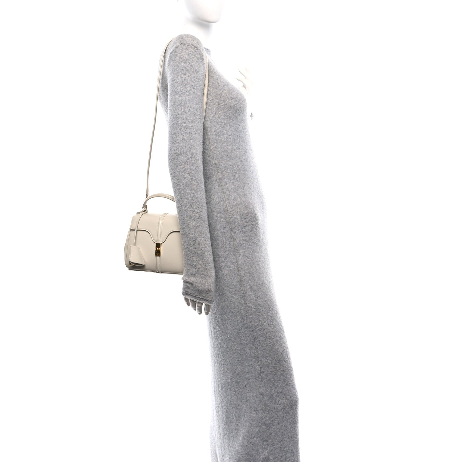 Celine Satinated Calfskin Mini 16 Top Handle Bag White Cotton