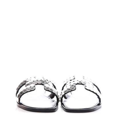 Hermes Calfskin Clou De Selle Oran Sandals 37 Black 3 of 10