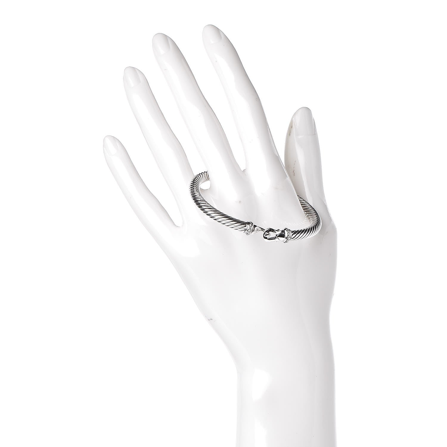 David Yurman Sterling Silver Diamond 5mm Cable Buckle Bracelet 2 of 3