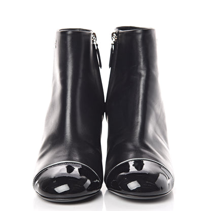 Chanel Lambskin Patent Calfskin Cap Toe Short Boots 37.5 Black 2 of 13