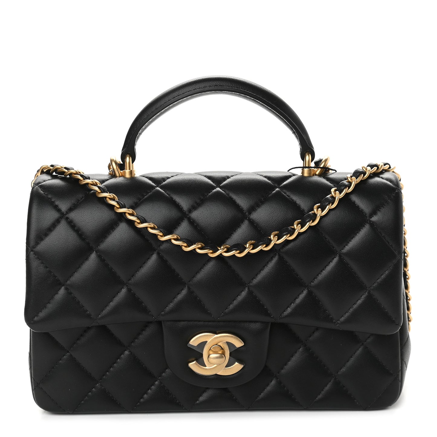 Lambskin Quilted Mini Top Handle Rectangular Flap Black
