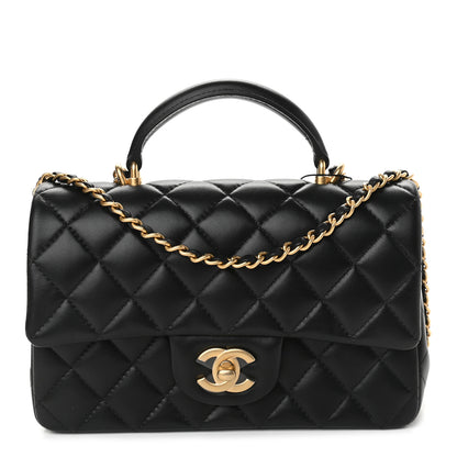 Chanel Lambskin Quilted Mini Top Handle Rectangular Flap Black 1 of 9