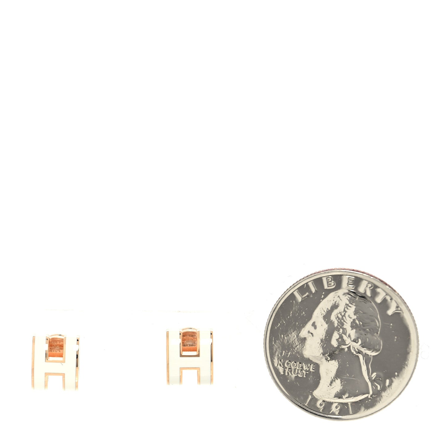 Gold Lacquered Mini Pop H Earrings White