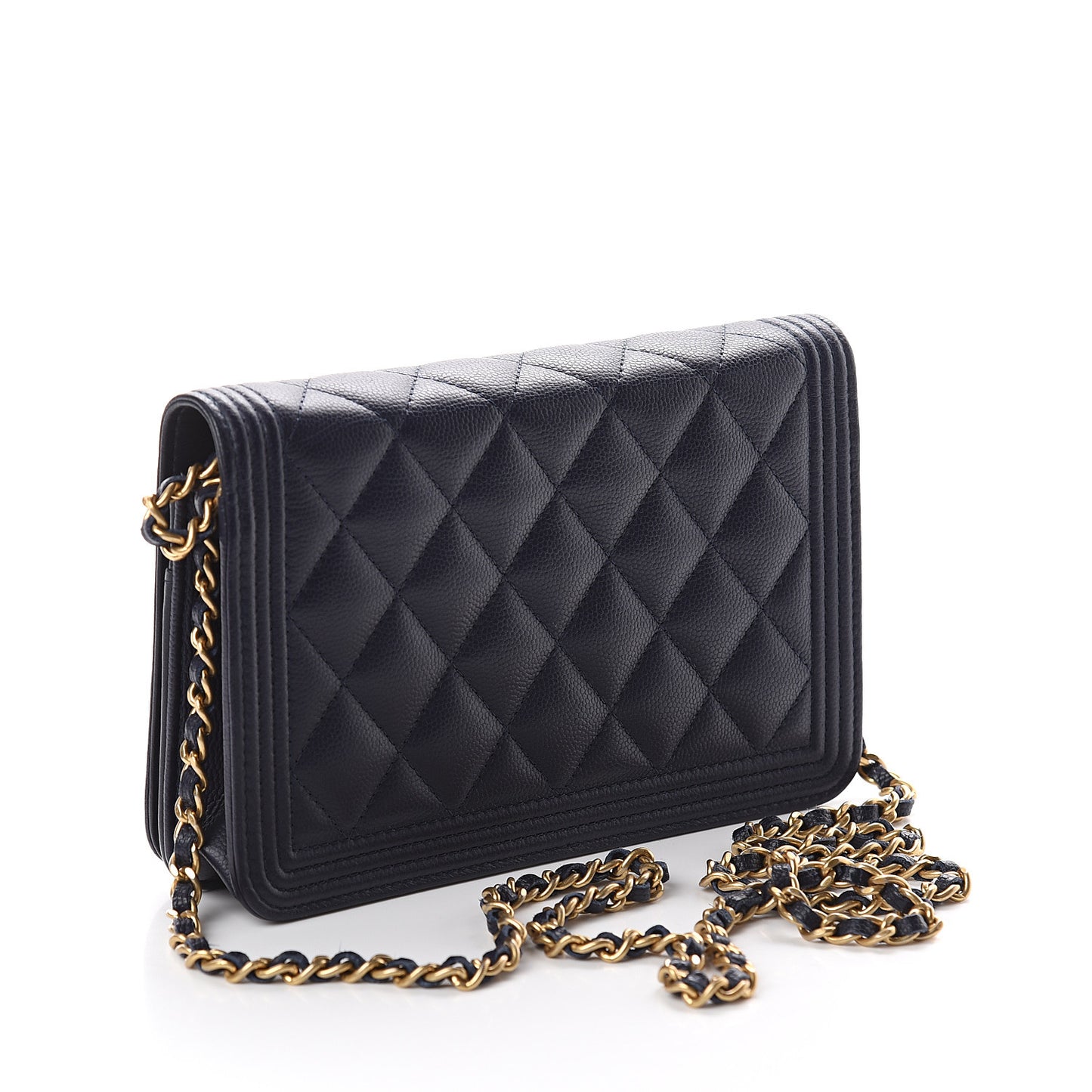 Caviar Quilted Boy Wallet On Chain WOC Navy