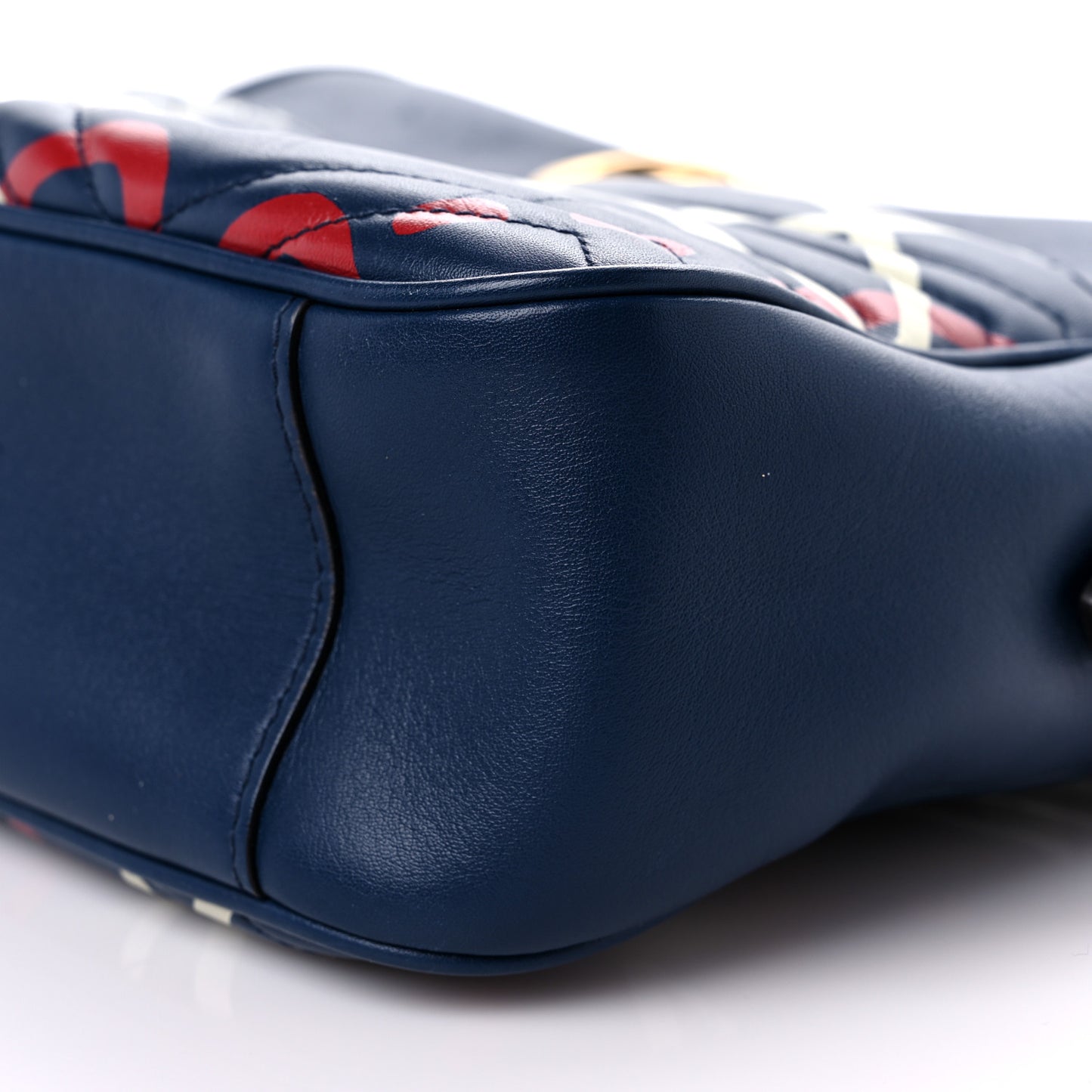 Calfskin Matelasse GucciGhost Medium GG Marmont Chain Shoulder Bag Blue Agata Hibiscus Red