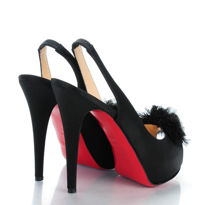 Christian Louboutin Satin Platform Slingback Peep Toe Pumps 38.5 Black 4 of 7