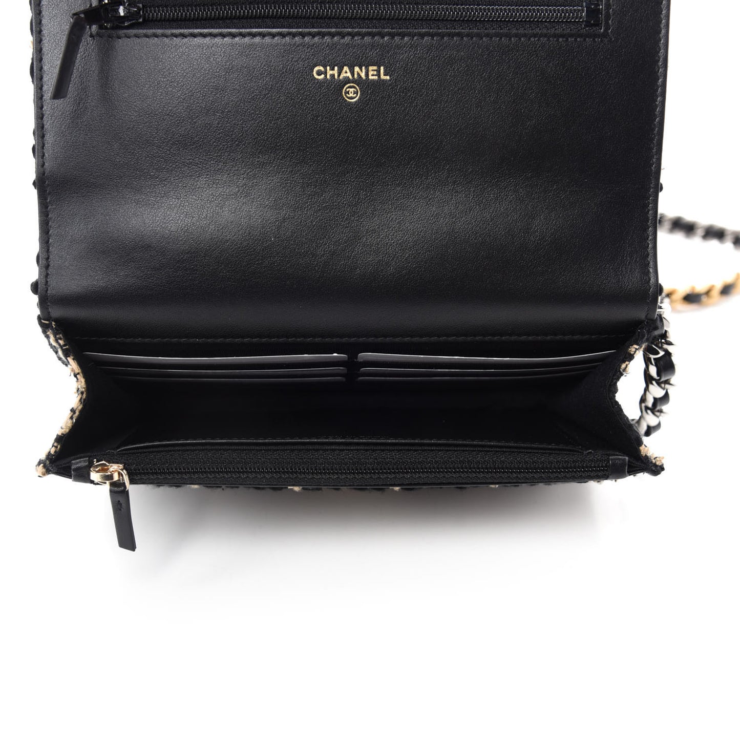 Tweed Quilted Chanel 19 Wallet On Chain WOC Black Beige