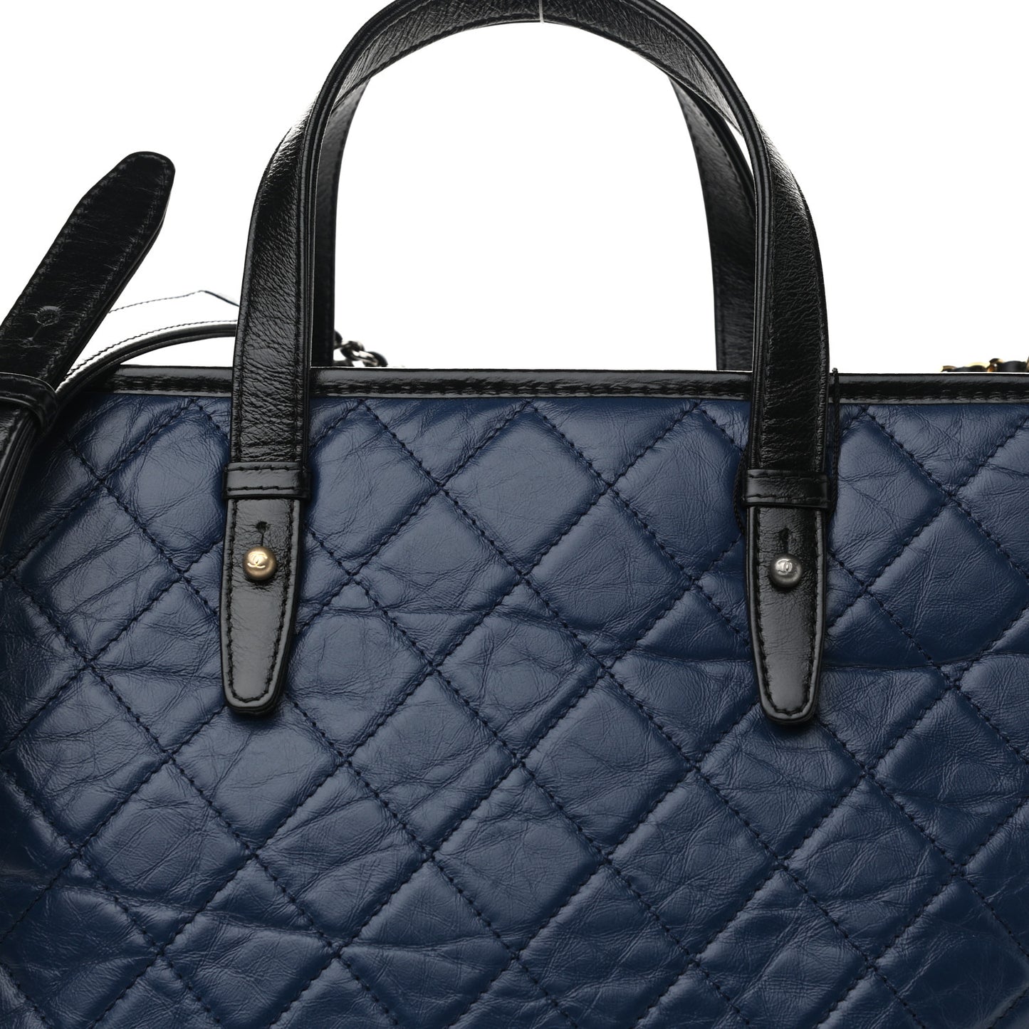 Aged Calfskin Quilted Large Gabrielle Shopping Tote Navy Black