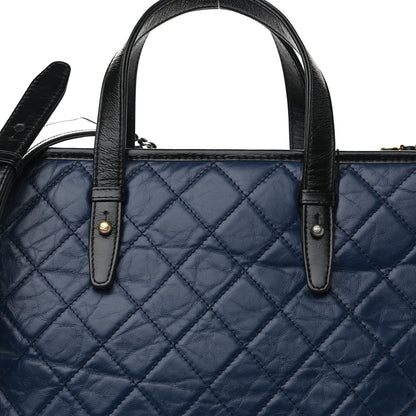 Chanel Aged Calfskin Quilted Large Gabrielle Shopping Tote Navy Black 8 of 10