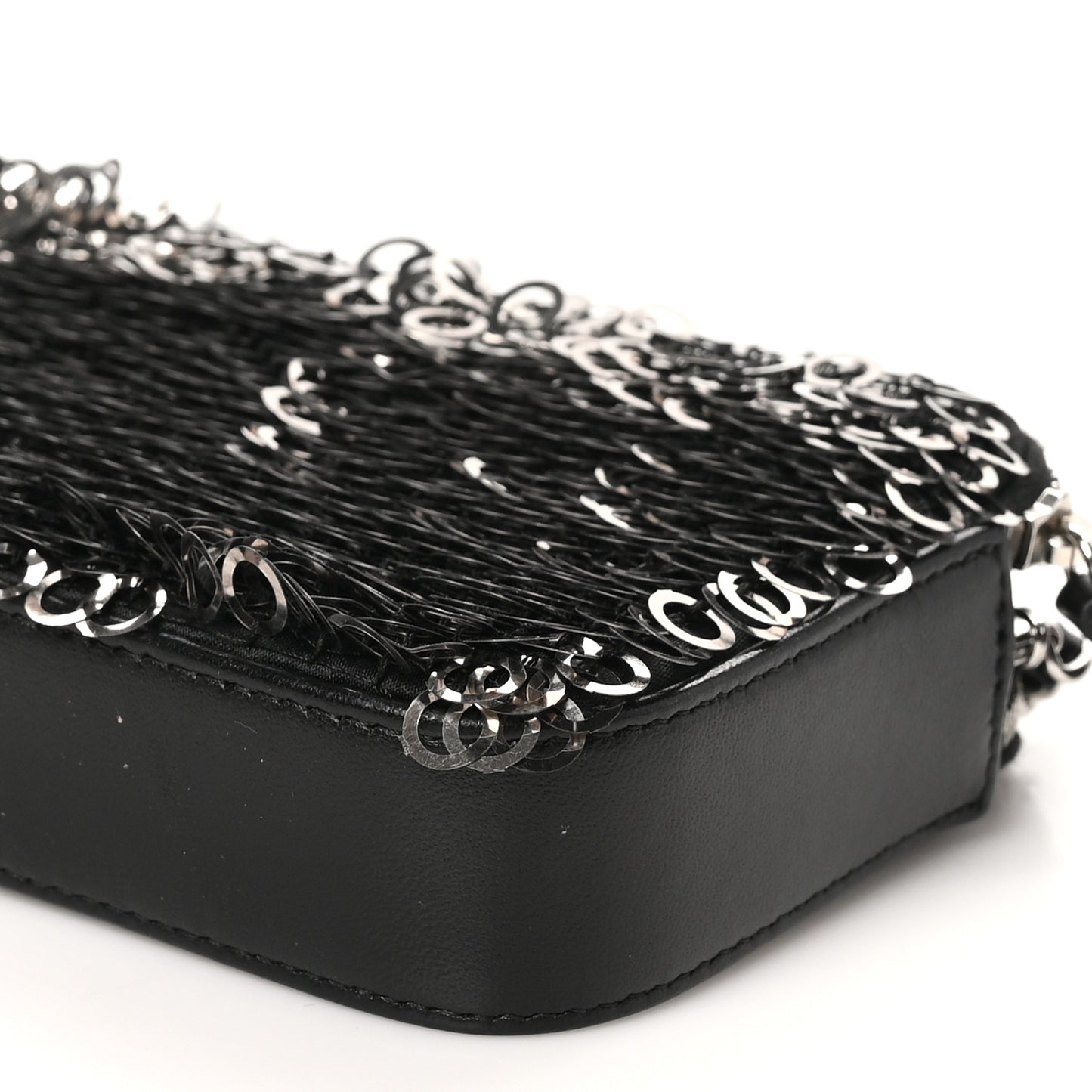 Sequin Lambskin Summer Night Clutch With Chain  Black Silver