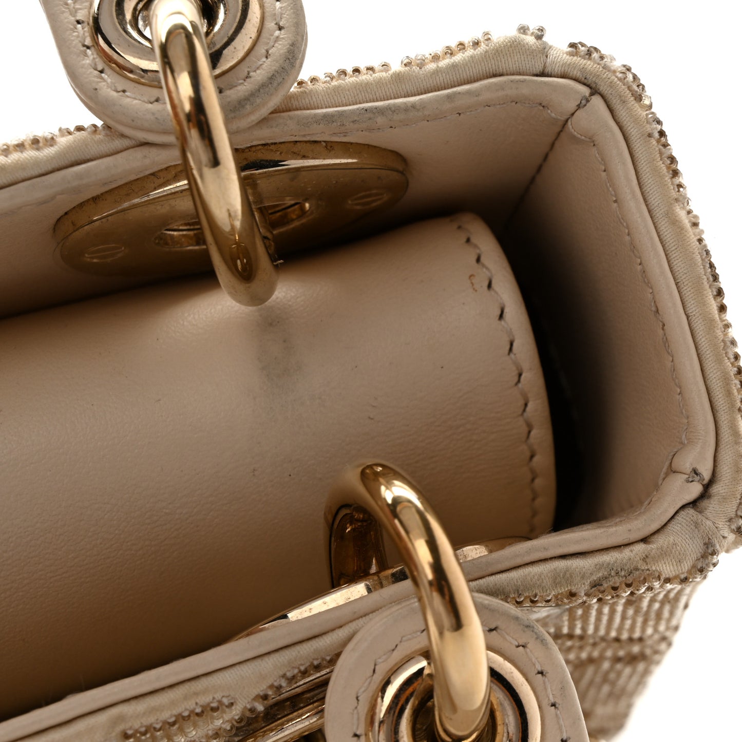 Lambskin Cannage Beaded Embroidered Mini Lady Dior Caramel Beige