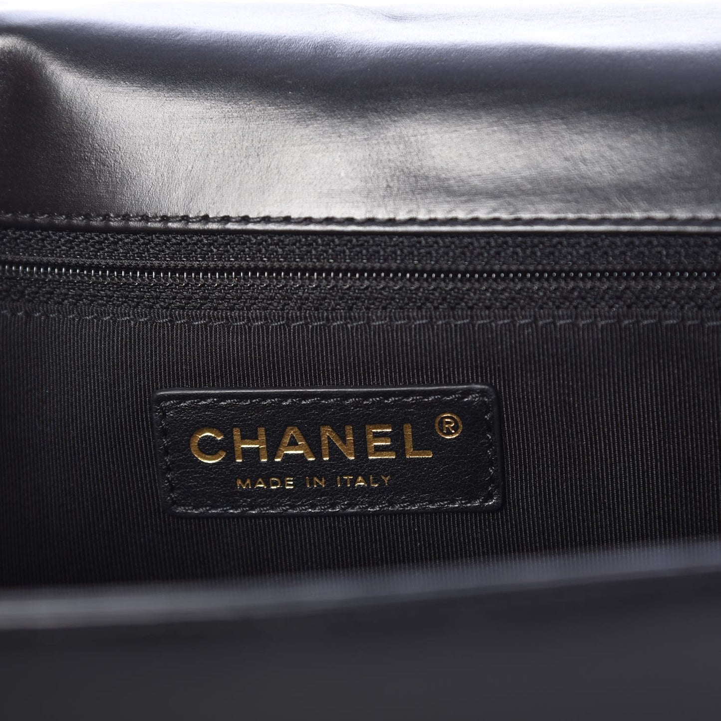 Glazed Calfskin Large Boy Flap Black