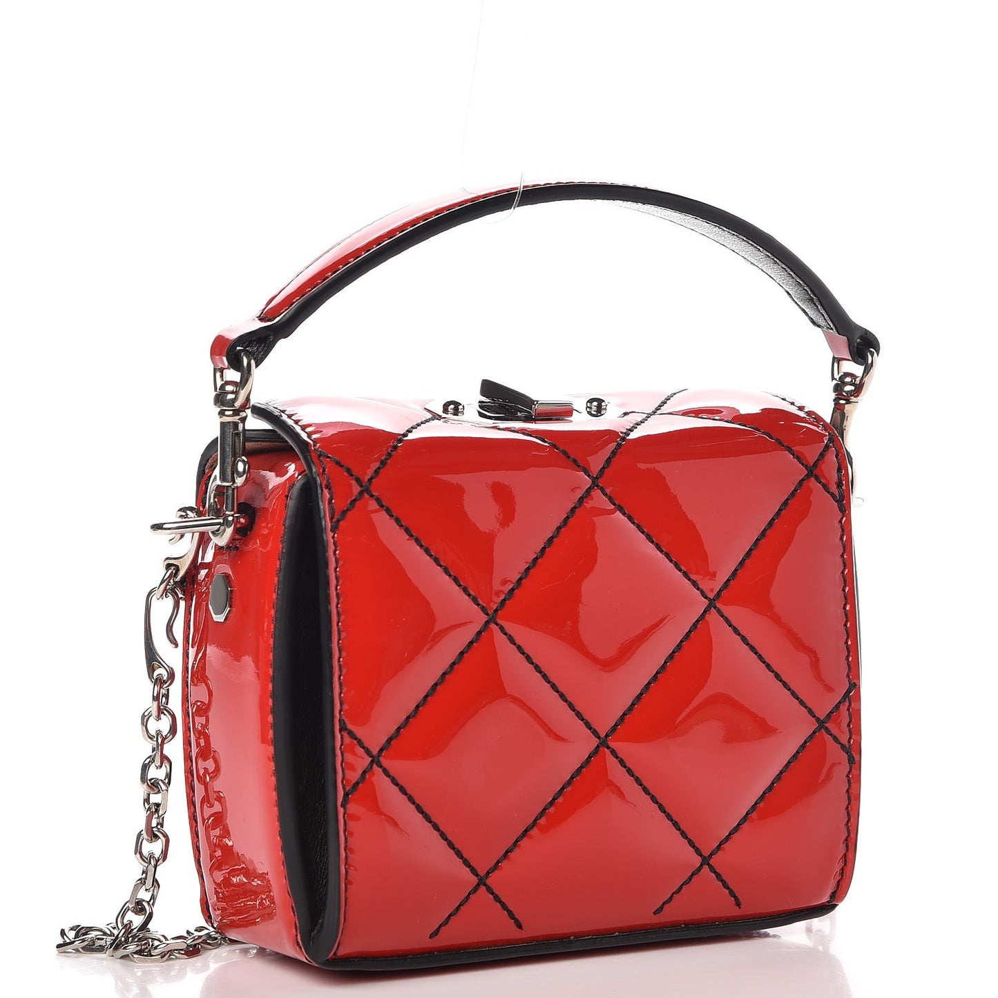 Patent Quilted Nano Box Shoulder Bag Red