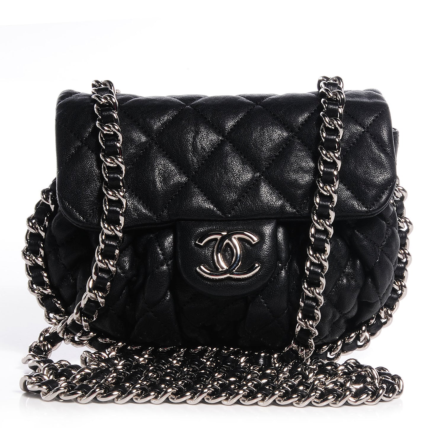 Washed Lambskin Mini Chain Around Messenger Black