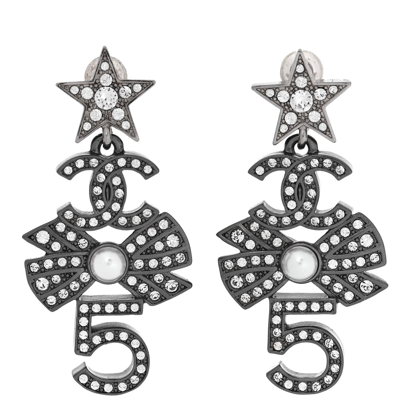 Ruthenium Crystal Pearl CC Drop Earrings