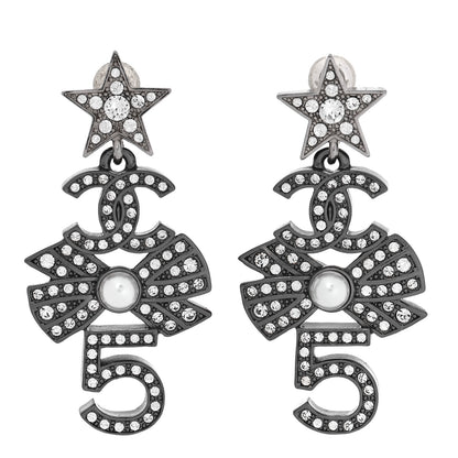Chanel Ruthenium Crystal Pearl CC Drop Earrings 1 of 5