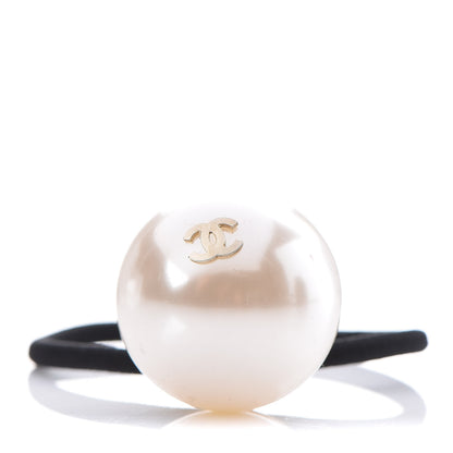 Chanel Pearl CC Hair Tie Black White 1 of 4