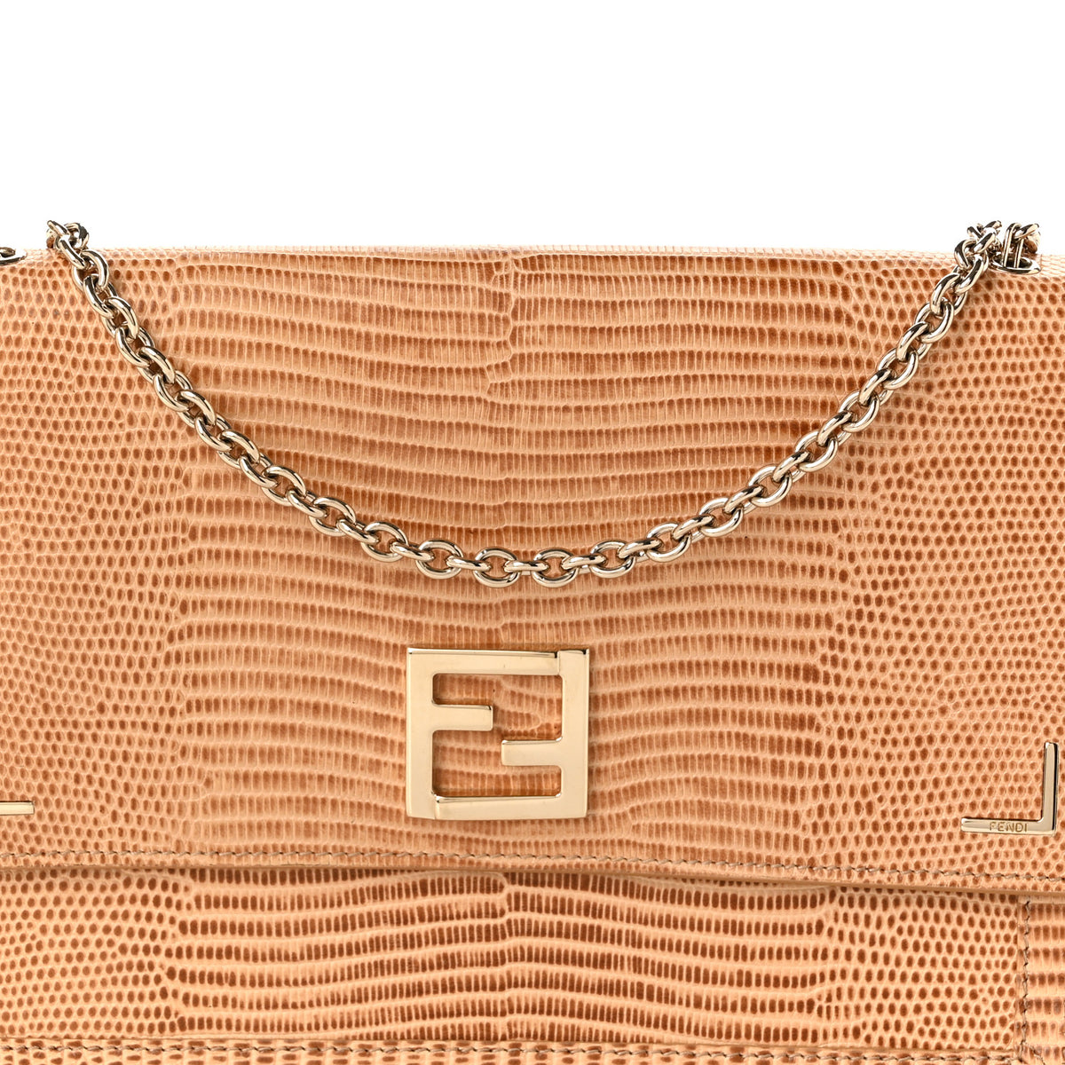 Fendi Calfskin Lizard Embossed Wallet on Chain Beige 9 of 11