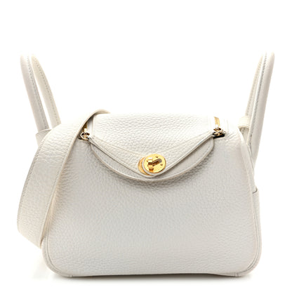 Hermes Taurillon Clemence Mini Lindy 20 New White 1 of 10