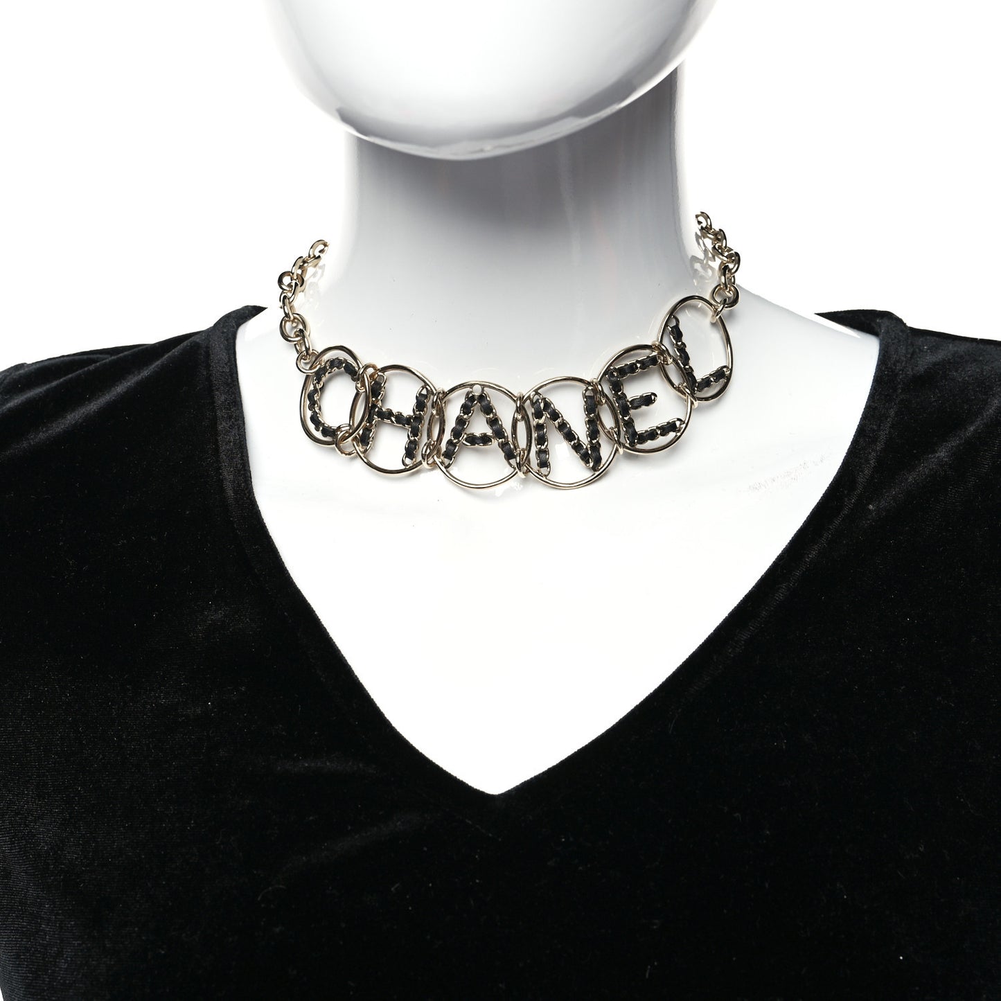 Lambskin Chain Logo Necklace Gold Black