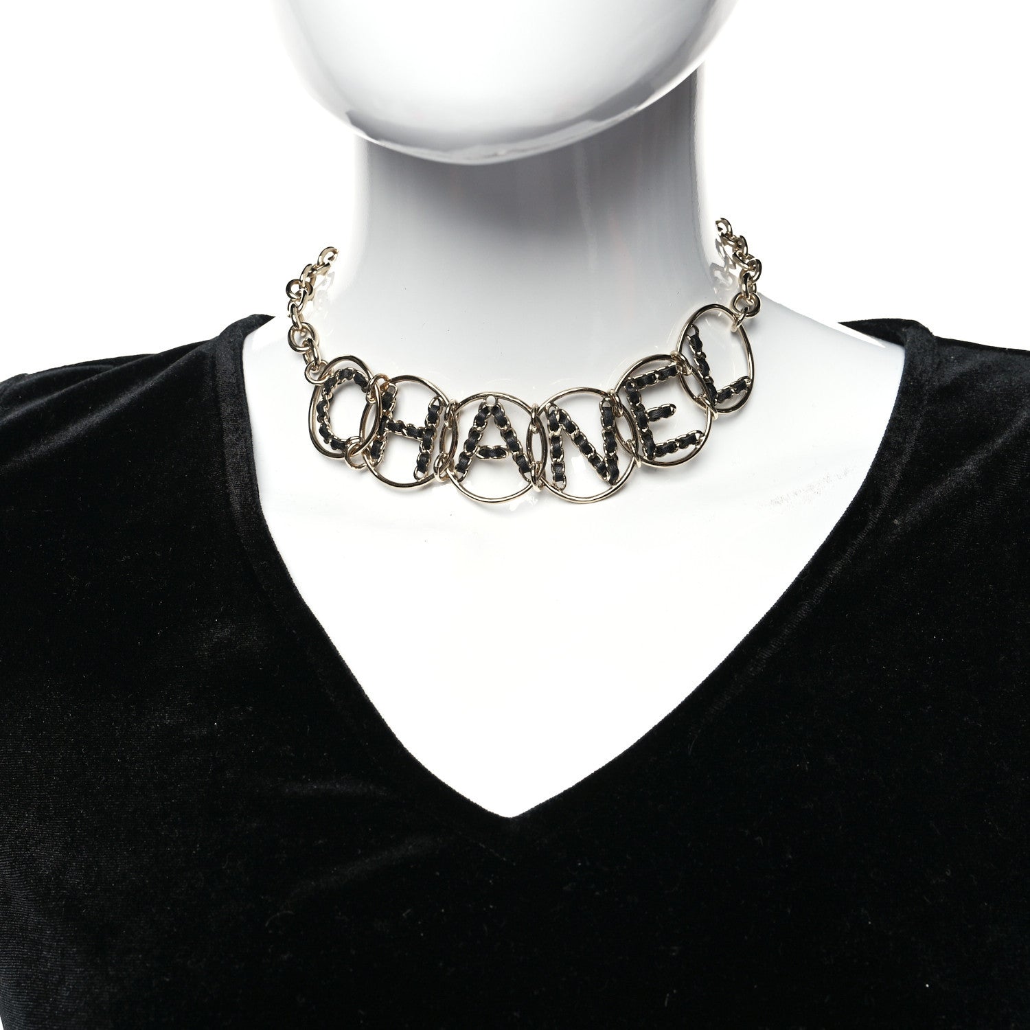 Chanel Lambskin Chain Logo Necklace Gold Black 1 of 5