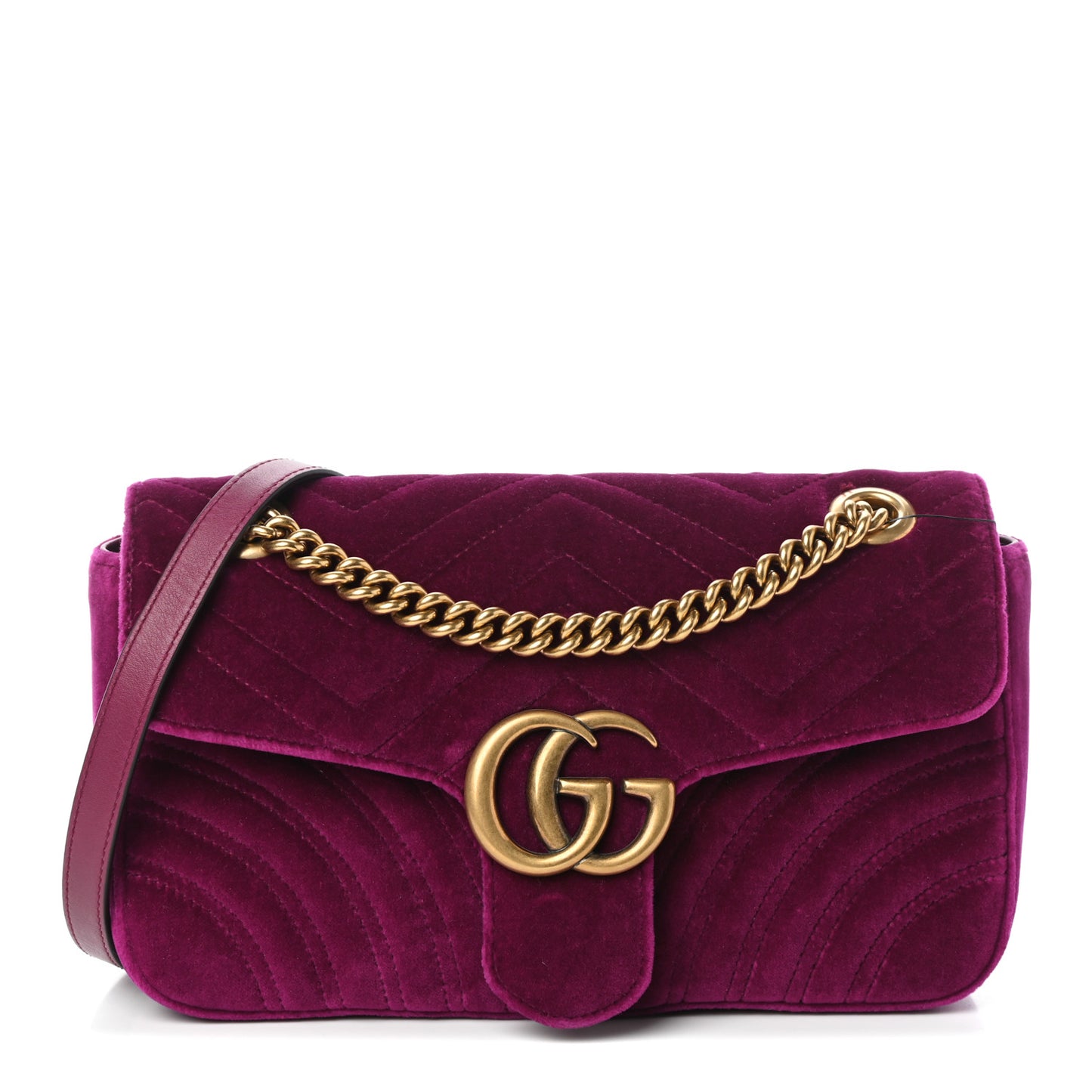 Velvet Matelasse Small GG Marmont Shoulder Bag Fuchsia Violet Cyclamen